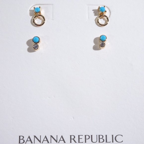 Banana republic Micro Fine Turq Stud earrings Set of 2 NWT 59.50 - Picture 1 of 3